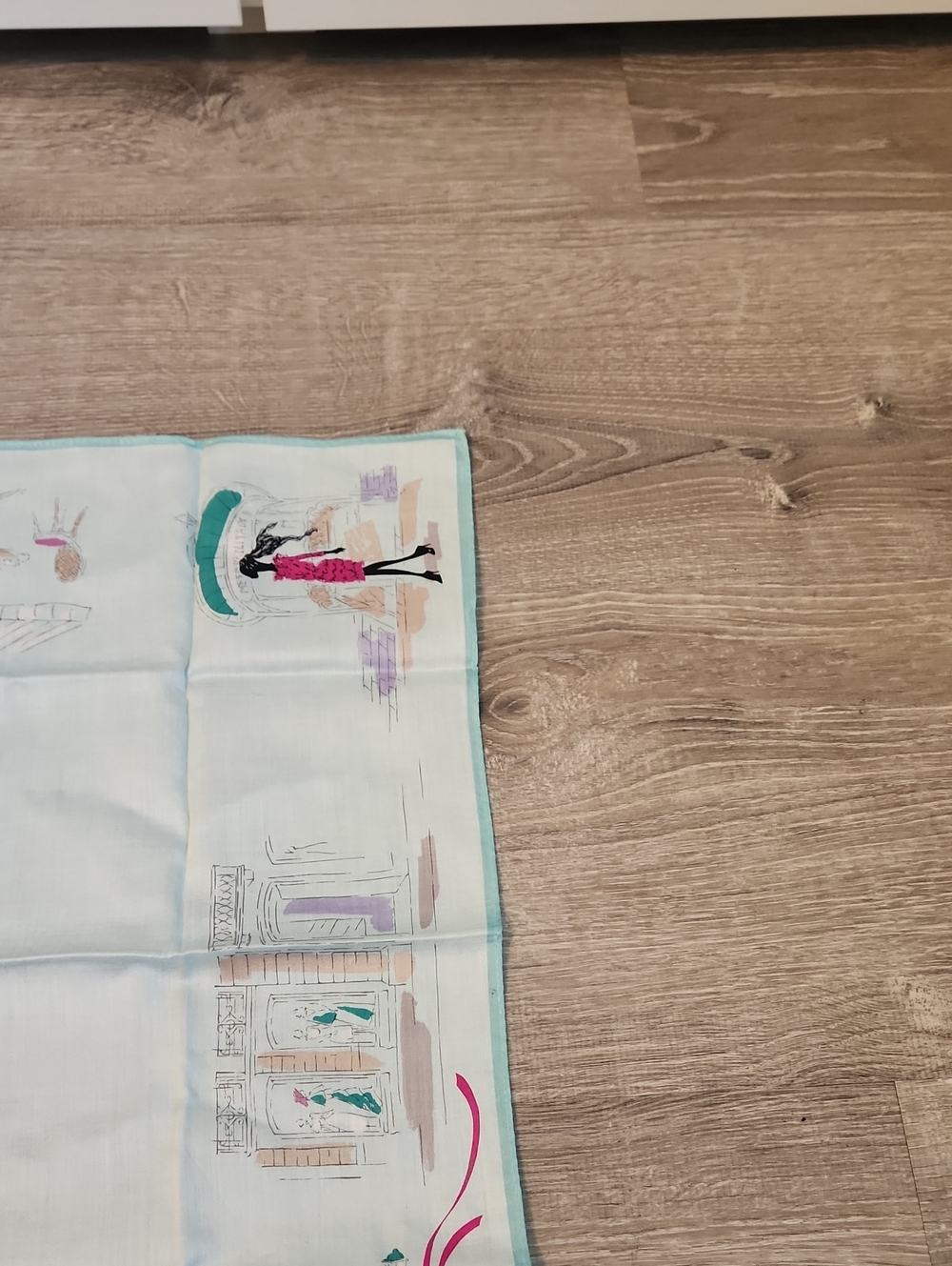 Nina Ricci Cotton Handkerchif with Pink & Aqua Fashion Illustration - Picture 5 of 5